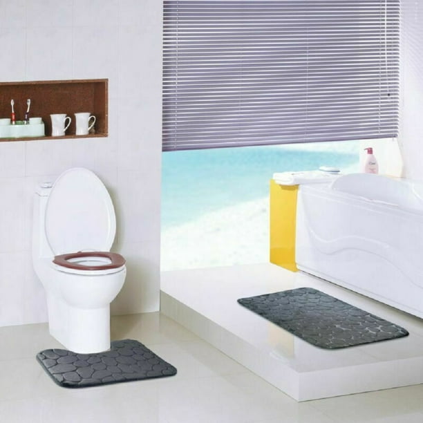2pcs/set Non Slip Pebbles Bath Mat Covers Pedestal Memory Foam Soft Toilet Rugs 